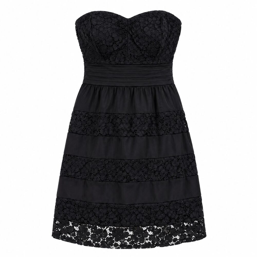 Black Lace Strapless Mini Dress Sweetheart Corset Fit Flare Cocktail Party Large